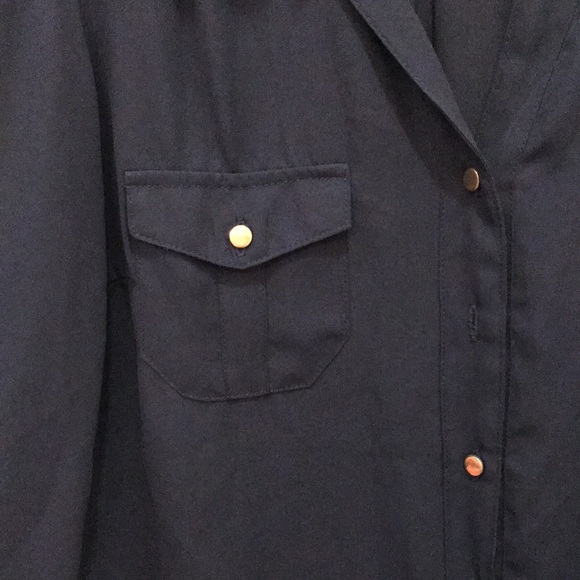 Navy Chiffon Button Down with Gold Bottons - Picture 2 of 3